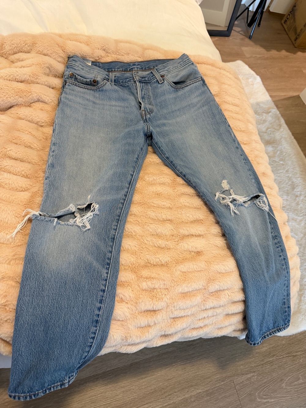 Levi's 501ct Straight Leg Ripped Jeans